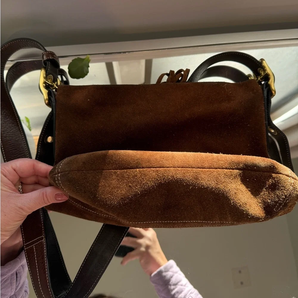 Coach Legacy Brown Suede adjustable strap crossbody shoulder Bag gold accents - Picture 6 of 13